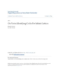 On Vertex Identifying Codes for Infinite Lattices Brendon Stanton Iowa State University