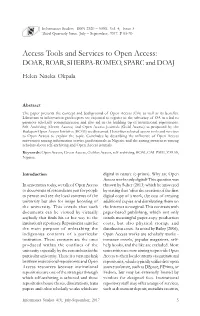 Access Tools and Services to Open Access: DOAR, ROAR, SHERPA-ROMEO, SPARC and DOAJ