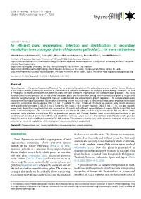 An Efficient Plant Regeneration, Detection and Identification of Secondary Metabolites from Propagate Plants of Peperomia Pellucida (L.) for Mass Cultivatione
