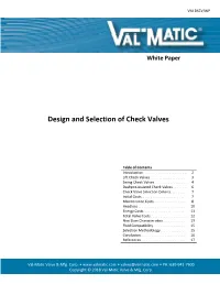 Design and Selection of Check Valves