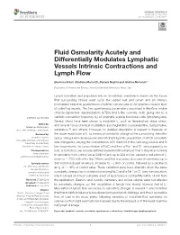 Fluid Osmolarity Acutely and Differentially Modulates Lymphatic Vessels Intrinsic Contractions and Lymph Flow