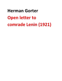 Herman Gorter Open Letter to Comrade Lenin (1921)