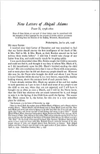 New Letters of Abigail Adams PART II, 1798-1801