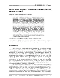 Branch Wood Properties and Potential Utilization of This Variable Resource