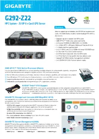 G292-Z22 HPC System - 2U up 8 X Gen3 GPU Server Features