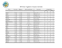 2021 State Legislative Session Calendar