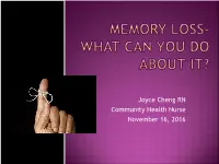Memory Loss What Can You Do About