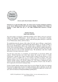 RES 2014.08.12 Thiessen on Frevel and Nihan Purity and the Forming