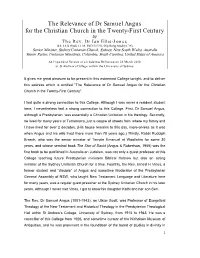 The Relevance of Dr Samuel Angus for the Christian Church in the Twenty-First Century by the Rev