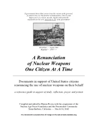 A Renunciation of Nuclear Weapons One Citizen at a Time