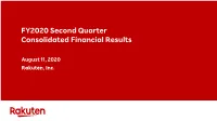 FY2020 Second Quarter Consolidated Financial Results