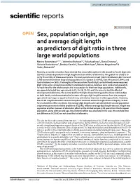 Sex, Population Origin, Age and Average Digit Length As Predictors Of