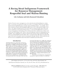 A Bering Strait Indigenous Framework for Resource Management: Respectful Seal and Walrus Hunting