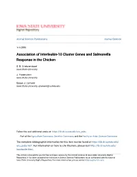 Association of Interleukin-10 Cluster Genes and Salmonella Response in the Chicken