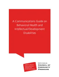 Communications Guide on Behavioral Health and Intellectual/Development Disabilities