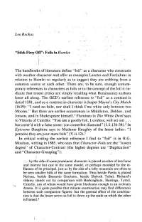 Leo Rockas "Stick Fiery Ofr': Foils in Hamlet the Handbooks of Literature Define "Foil" As a Character Who Constr