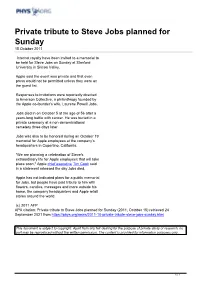 Private Tribute to Steve Jobs Planned for Sunday 15 October 2011