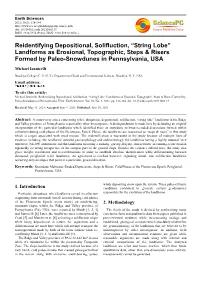 Reidentifying Depositional, Solifluction, “String Lobe” Landforms As Erosional, Topographic, Steps & Risers Formed by Paleo-Snowdunes in Pennsylvania, USA