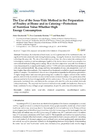 The Use of the Sous-Vide Method in the Preparation of Poultry at Home and in Catering—Protection of Nutrition Value Whether High Energy Consumption
