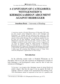 Wittgenstein's Kierkegaardian Argument Against Heidegger