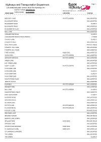 Highways and Transportation Department Page 1 List Produced Under Section 36 of the Highways Act