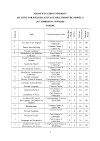 Mahatma Gandhi University Syllubus for English Language and Literature (Model 1) 2017 Admissions Onwards