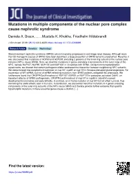 Mutations in Multiple Components of the Nuclear Pore Complex Cause Nephrotic Syndrome