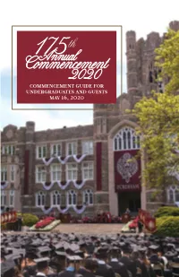 175Th Annual Commencement Guide for Undergraduates and Guests 2020