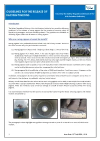 Guidelines for the Release of Racing Pigeons for the Purpose of Ensuring Safety of Aircraft and Passengers and Crew Travelling Therein
