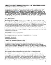 Summaries of Bradley Foundation Grants to State Policy Network Groups Center for Media and Democracy August 29, 2017