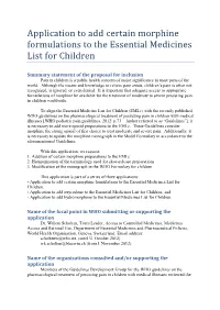 Application to Add Certain Morphine Formulations to the Essential Medicines List for Children