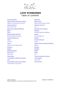 LOOF STANDARDS Table of Contents