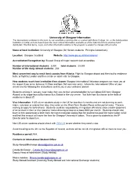University of Glasgow Information the Descriptions Contained in This Form Do Not Constitute a Binding Offer Or Contract with Berry College, Inc