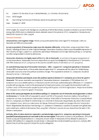APCO Insight Re: Key Findings from Survey of Attitudes About Venezuela Key Findings Date: October 27, 2020