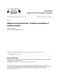 Mythicism and the Mainstream: the Rhetoric and Realities of Academic Freedom