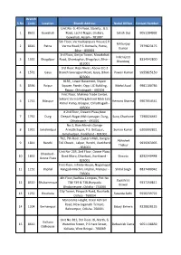 S.No Branch Code Location Branch Address Nodal Officer Contact