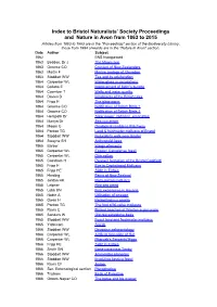 Index to Bristol Naturalists' Society Proceedings