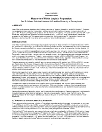 Measures of Fit for Logistic Regression Paul D