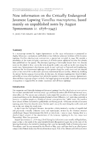 New Information on the Critically Endangered Javanese Lapwing Vanellus Macropterus, Based Mainly on Unpublished Notes by August Spennemann (C