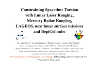 MTGC] Constraining Spacetime Torsion with the Moon and Mercury Theoretical Predictions and Experimental Limits on New Gravitational Physics