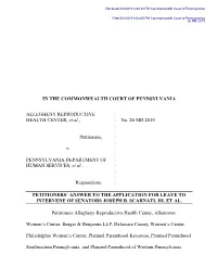 Answer to Application to Intervene Pennsylvania Senate