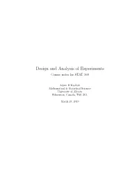 Design and Analysis of Experiments Course Notes for STAT 568