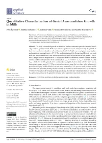 Quantitative Characterization of Geotrichum Candidum Growth in Milk