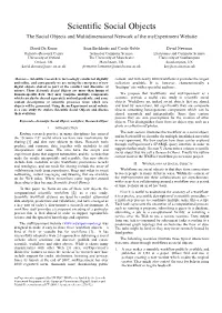 Scientific Social Objects the Social Objects and Multidimensional Network of the Myexperiment Website