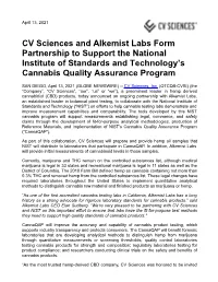 CV Sciences and Alkemist Labs Form Partnership to Support the National Institute of Standards and Technology's Cannabis Qualit