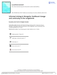 Informal Mining in Mongolia: Livelihood Change and Continuity in the Rangelands