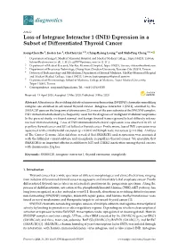 Loss of Integrase Interactor 1 (INI1) Expression in a Subset of Diﬀerentiated Thyroid Cancer
