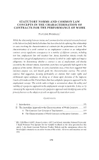 Statutory Norms and Common Law Concepts in the Characterisation of Contracts for the Performance of Work