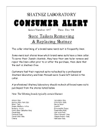 Store Tailors Removing & Replacing Shatnez