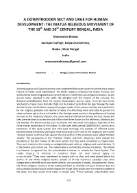 The Matua Religious Movement of the 19 and 20